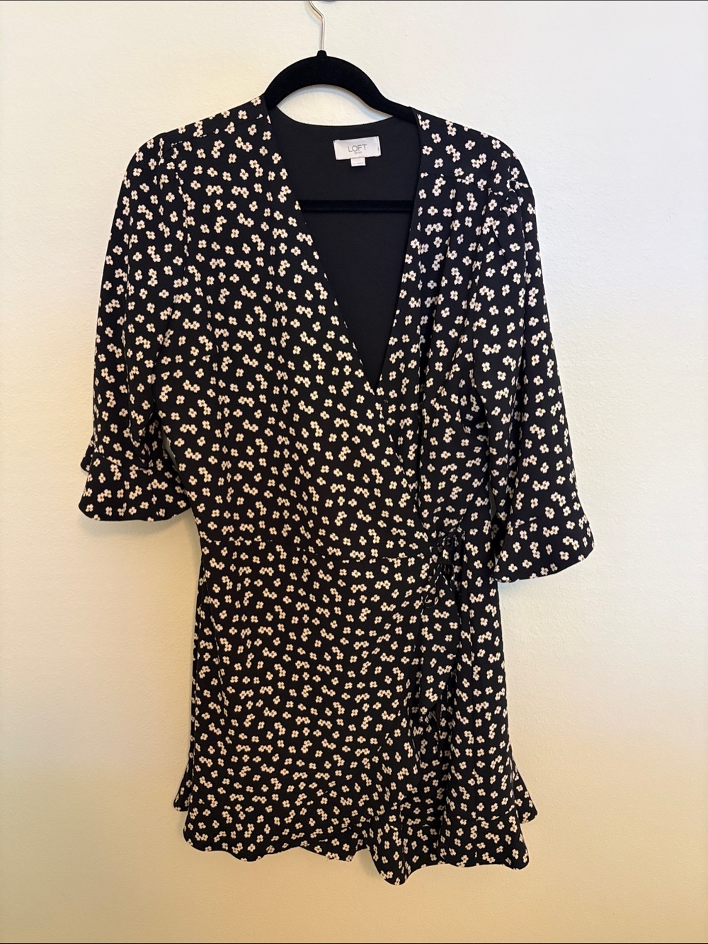LOFT Black Dress with White Floral Print